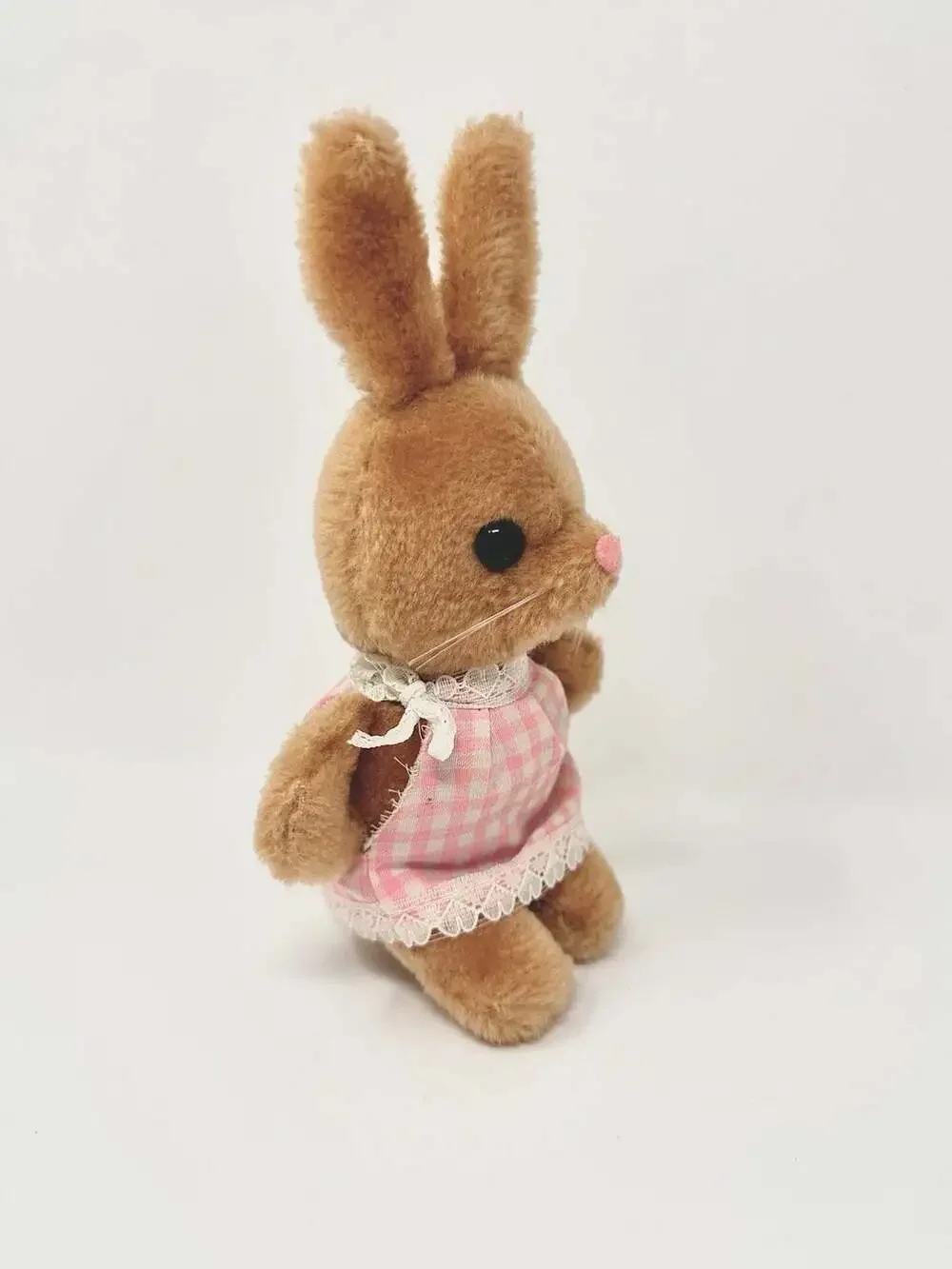 Vintage Bunny Rabbit Plush Toy by Dakin 1979 Stuffed Animal Pink Gingham Dress